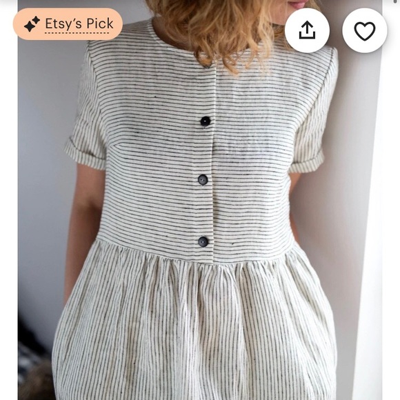 Offon Women's Linen Dress Gray White Stripe Nursing Friendly Buttons Pockets - Picture 13 of 13